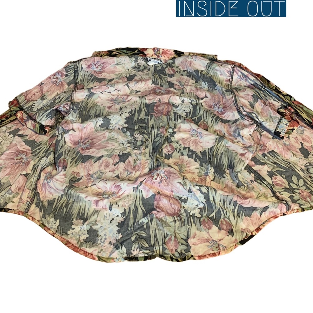 VINTAGE 1980'S PINK, BLACK & GREEN FLORAL PRINT TEDDI BLOUSE (MP) - Picture 11 of 13